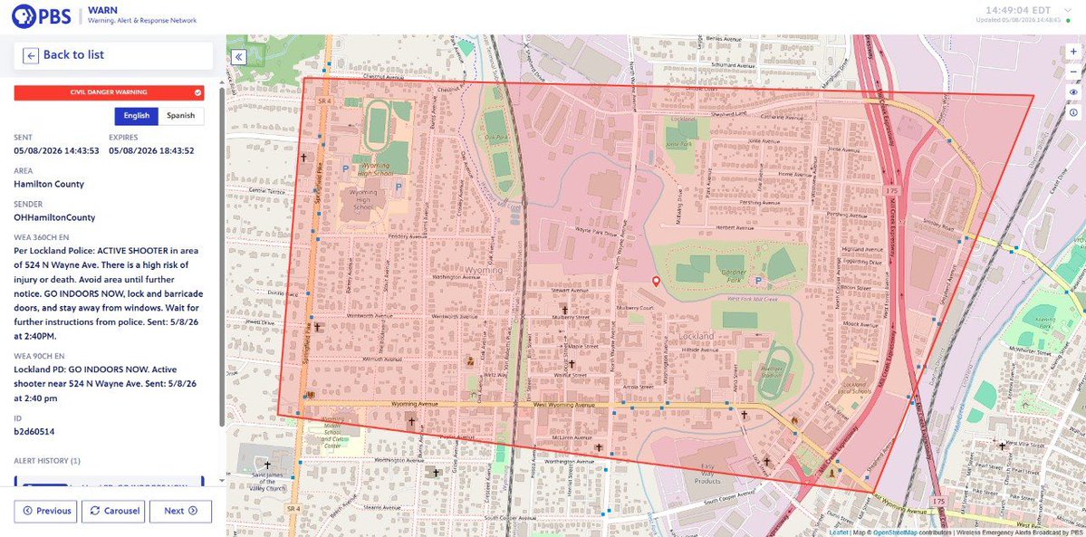 Reported active shooter in the area of 524 North Wayne Avenue in Lockland, OH (North of Cincinnati). People are advised to avoid the area until further notice. No word on people shot or the status of the suspect
