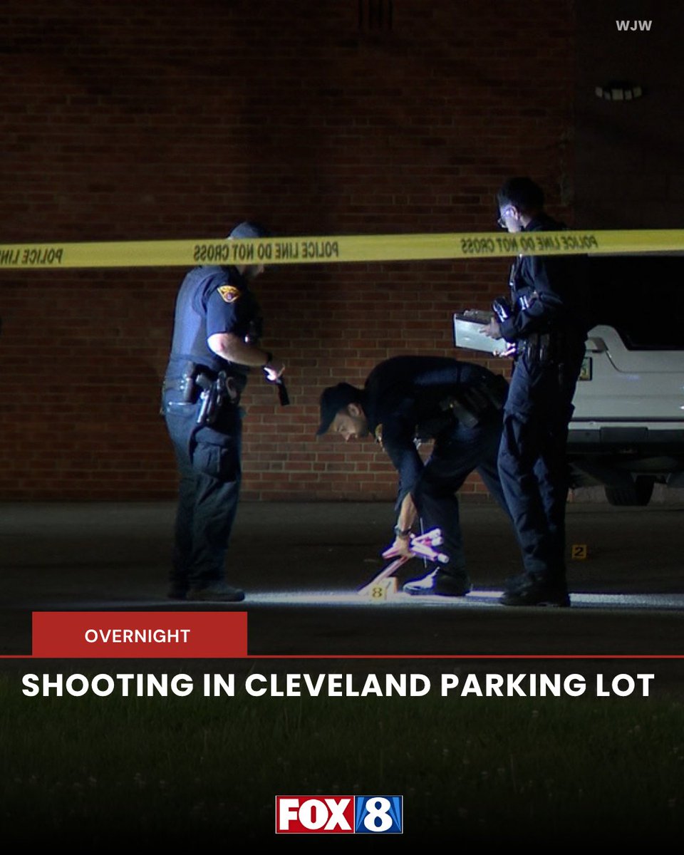 Several shell casings marked by evidence markers. A shooting was reported overnight on Cleveland’s east side.